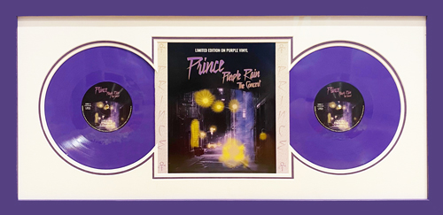 Framed purple Rain LP and cover